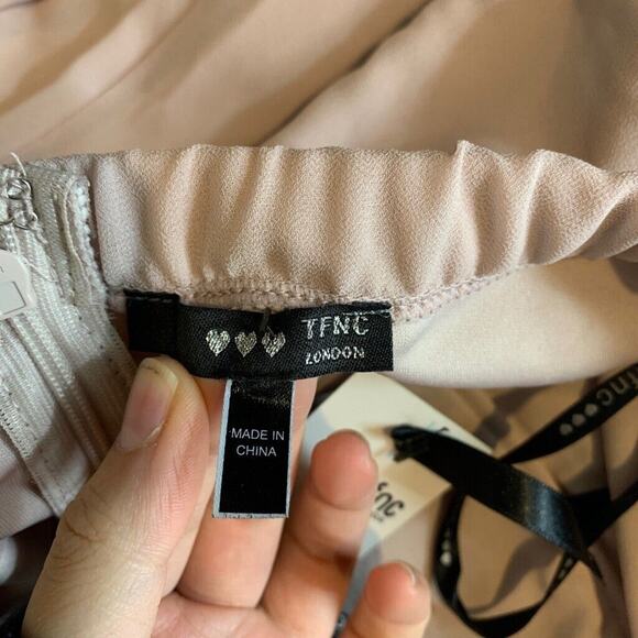 TFNC London Dress Womens 6 Blush Pink Bridesmaid Pleat Wrap Strapless HI Lo Maxi - Picture 8 of 16